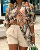 35% OFF S-4XL Summer Outfits for Women Fashion Printing Shirt and Shorts Two Piece Set Women Clothing