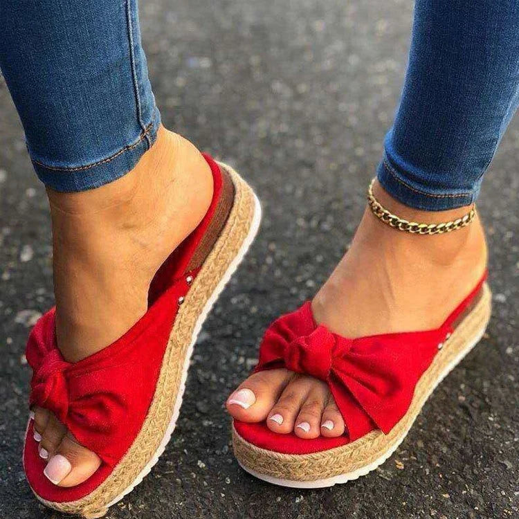 Canvas Platform Sandals with Bow - Beach Slippers