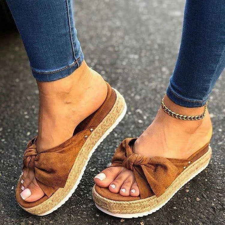 Canvas Platform Sandals with Bow - Beach Slippers