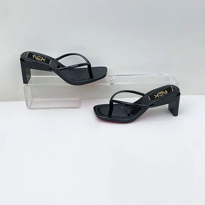 Chunky Heel Sandals - Square Toe Lace-Up