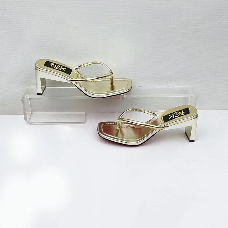 Chunky Heel Sandals - Square Toe Lace-Up