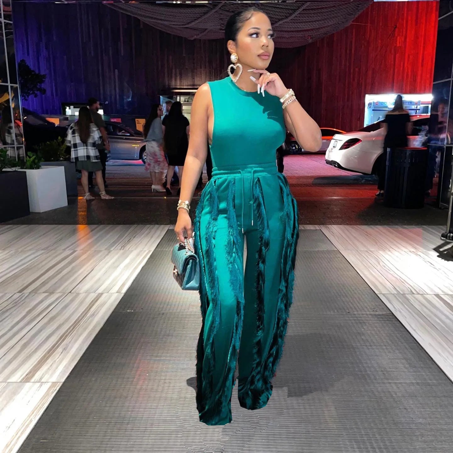 AL220 New Arrival Two Piece Set Women Clothing Tassel Pants Sleeveless Summer Outfits for Women Sexy 2 Piece Set Women