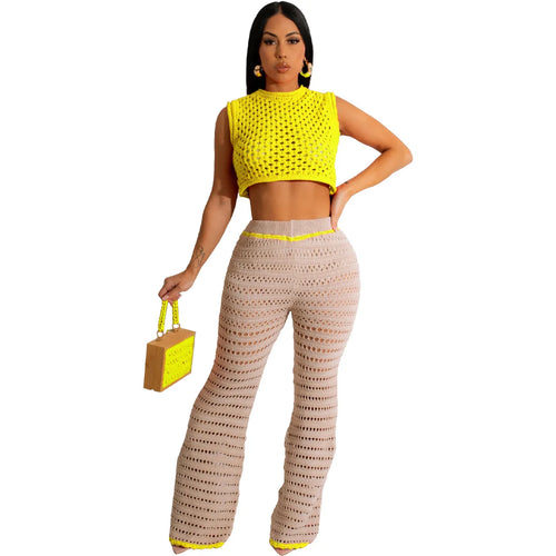 2024 New 2 Piece Women Outfit Crochet Pants Set for Women Two Piece Set Women Clothing With Crop Tank Top