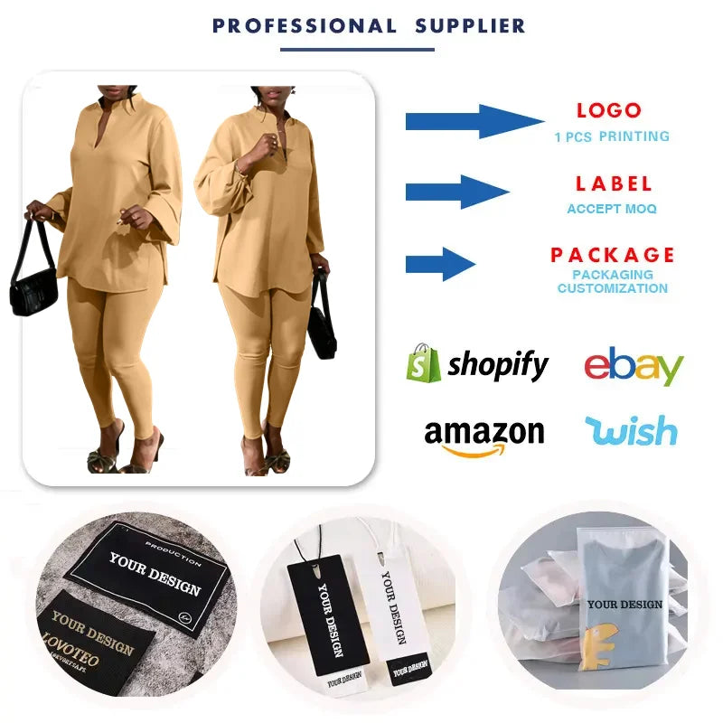 D535 Latest Design Fall & Winter Outfits for Women Fashion V-neck Long Sleeve Top and Pants Two Piece Set Women Clothing