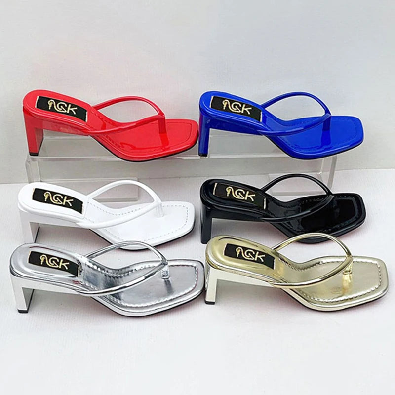 Chunky Heel Sandals - Square Toe Lace-Up