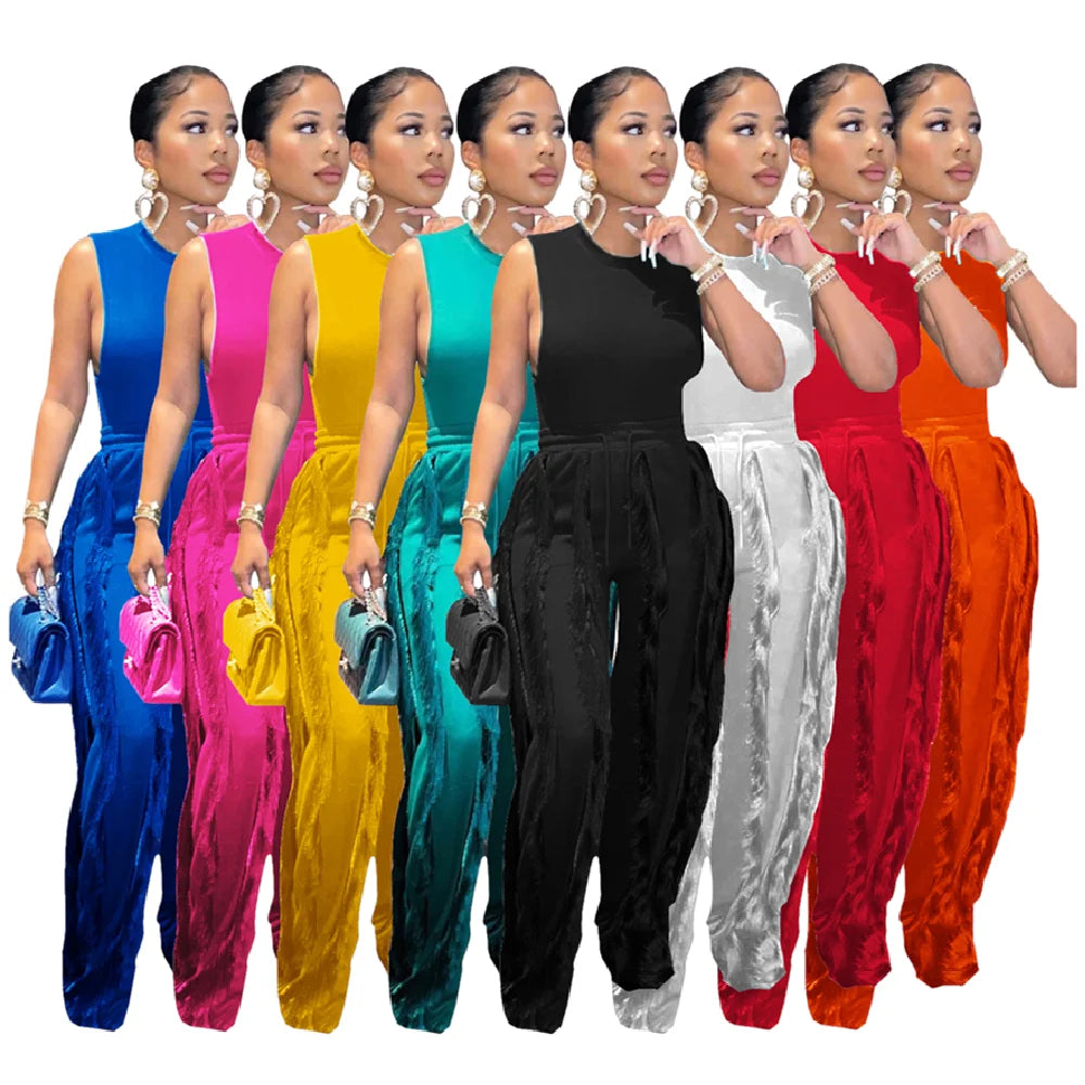 AL220 New Arrival Two Piece Set Women Clothing Tassel Pants Sleeveless Summer Outfits for Women Sexy 2 Piece Set Women