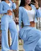 BS Two Piece Set Women Clothing Patchwork Wide Leg Pants Pants Set Long Sleeve Short Top Outfits for Women Pants Set With Pocket