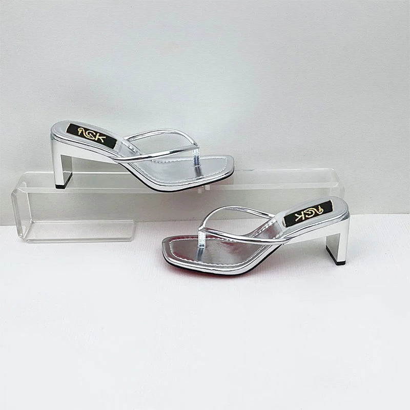 Chunky Heel Sandals - Square Toe Lace-Up