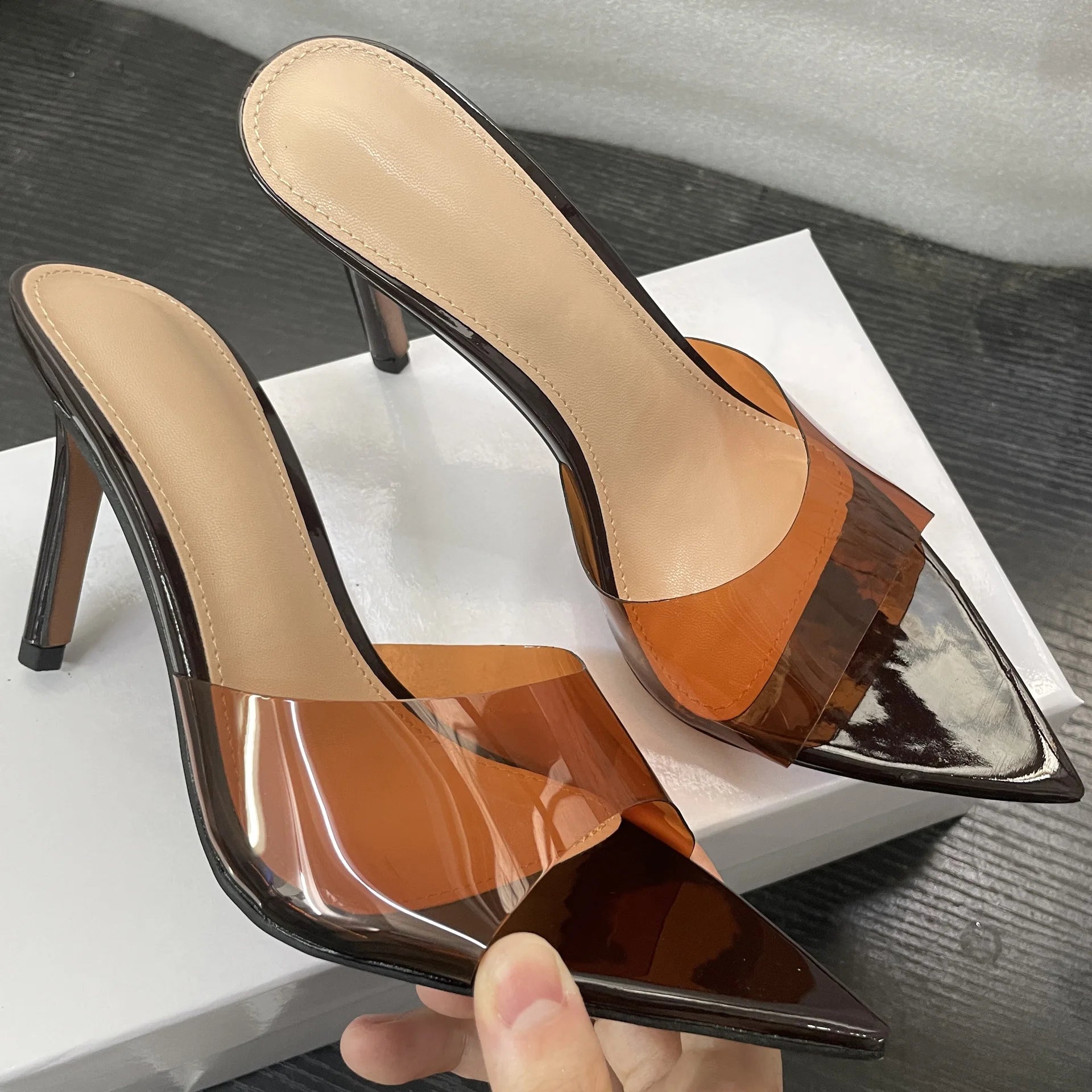 Clear Strap High Heel Sandals - Pointed Toe Stiletto