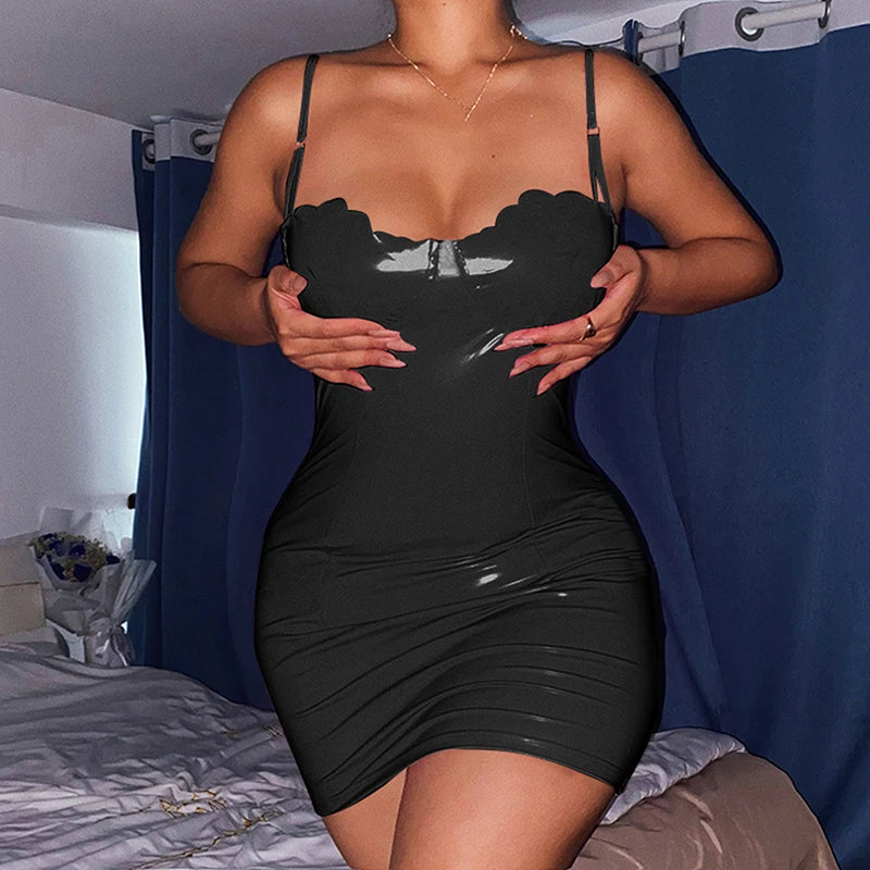 Faux Leather Mini Dress - Sleeveless Bodycon