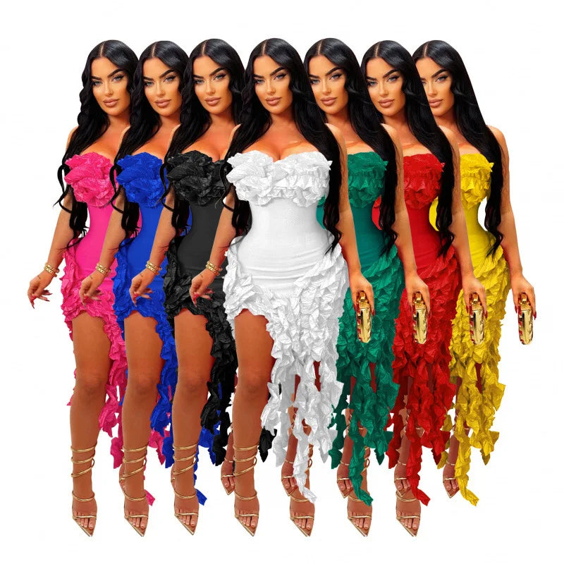 Women's Summer Dress 7 Colors Ruffled Irregular Sexy Tube Top Dress Ruffle Skirt Dresses for Women Vestidos De Noche Juveniles
