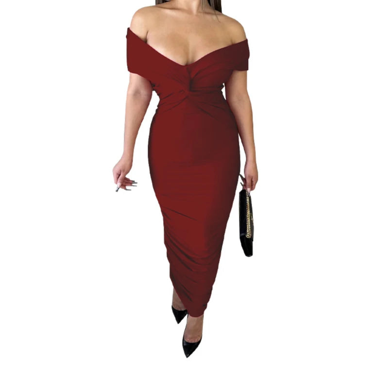 Women Evening Dresses V-neck Pleated Cocktail Elegant Party Dress Off The Shoulder Birthday Formal Prom Dresses XSY034 vestido