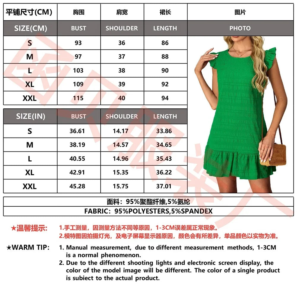 Women Summer Dresses Ladies Casual Solid Color Ruffled Sleeveless Mini Dress A Line Vestidos Female  Vintage Short Dresses