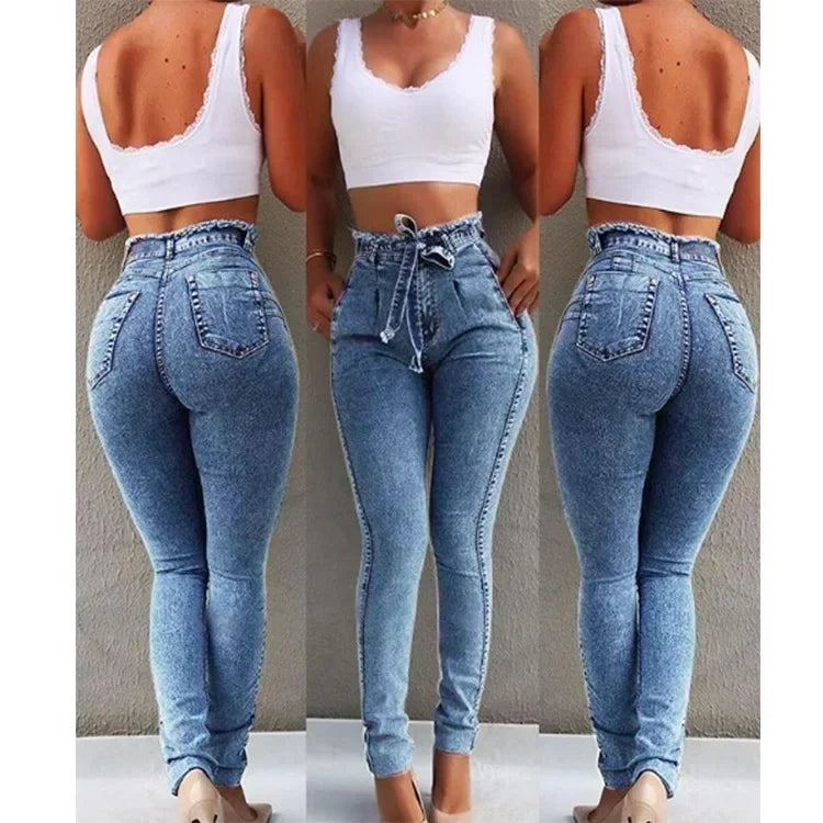 Women High Waist Denim Pants Plus Size Sexy Stretchy Slim Elastic Hips Pants Pencil Pants Trouser Plus Size Sexy Mom Jeans 2025