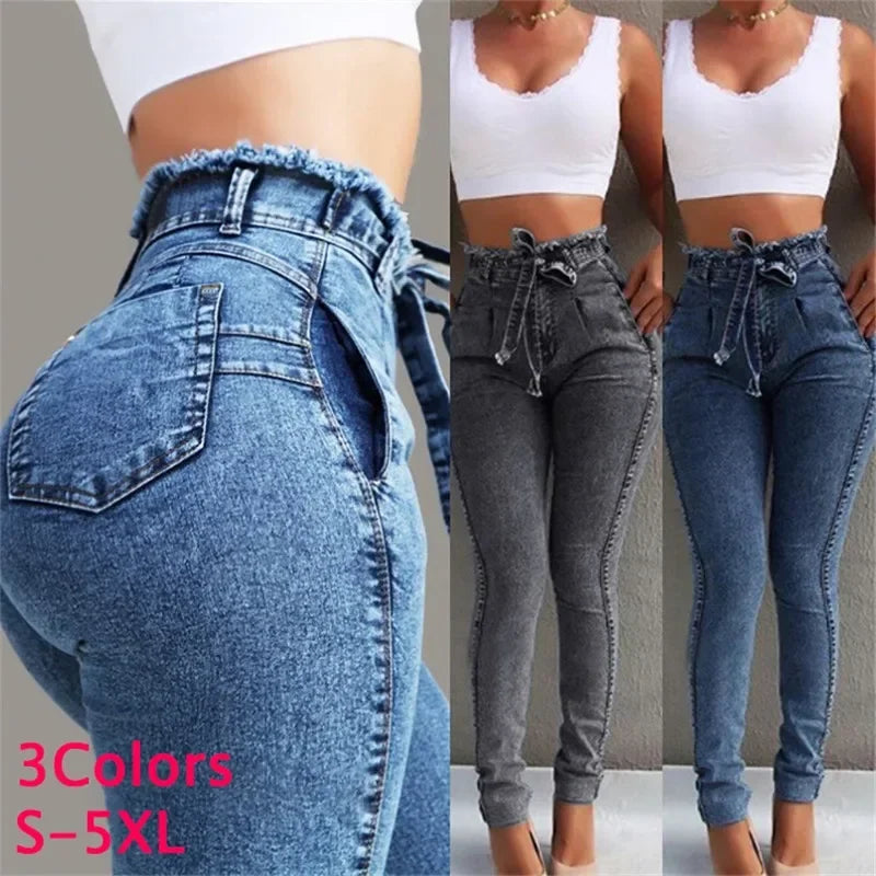 Women High Waist Denim Pants Plus Size Sexy Stretchy Slim Elastic Hips Pants Pencil Pants Trouser Plus Size Sexy Mom Jeans 2025