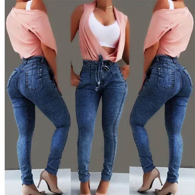 Women High Waist Denim Pants Plus Size Sexy Stretchy Slim Elastic Hips Pants Pencil Pants Trouser Plus Size Sexy Mom Jeans 2025