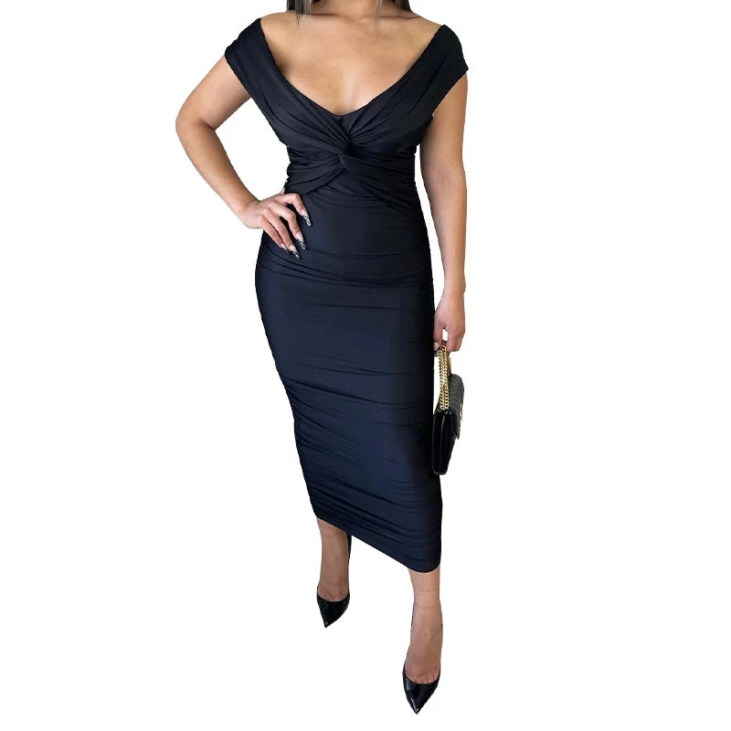 Women Evening Dresses V-neck Pleated Cocktail Elegant Party Dress Off The Shoulder Birthday Formal Prom Dresses XSY034 vestido