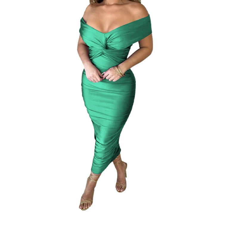 Women Evening Dresses V-neck Pleated Cocktail Elegant Party Dress Off The Shoulder Birthday Formal Prom Dresses XSY034 vestido